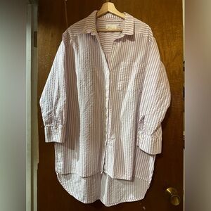 Anthropologie Striped Long Sleeve Button Down Shirt SZ Large